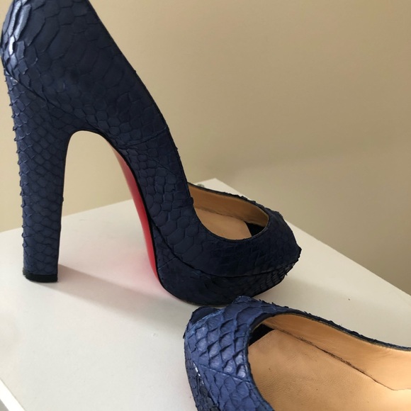 Christian Louboutin Blue Python Peep Toe Pumps - Picture 3 of 4